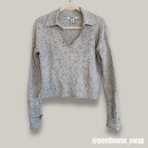 Grey Waffle Collared V-Neck Sweater, Size S